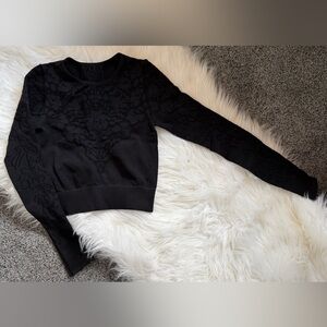 Black Textured Long Sleeve Workout Athletic Athleisure Gym Top